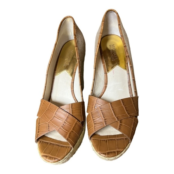 Michael Michael Kors Leather & Hemp Cassandra Open Toe Wedge Heeled Shoes 9.5M - Picture 4 of 10